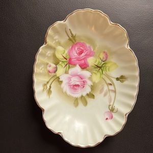 HP⭐️Vintage Lefton China Green Heritage Rose Trinket/Candy Bowl.